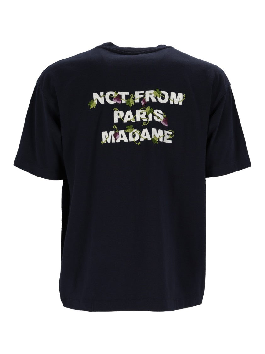 Drôle De Monsieur Navy Vine Embroidered Slogan T-Shirt