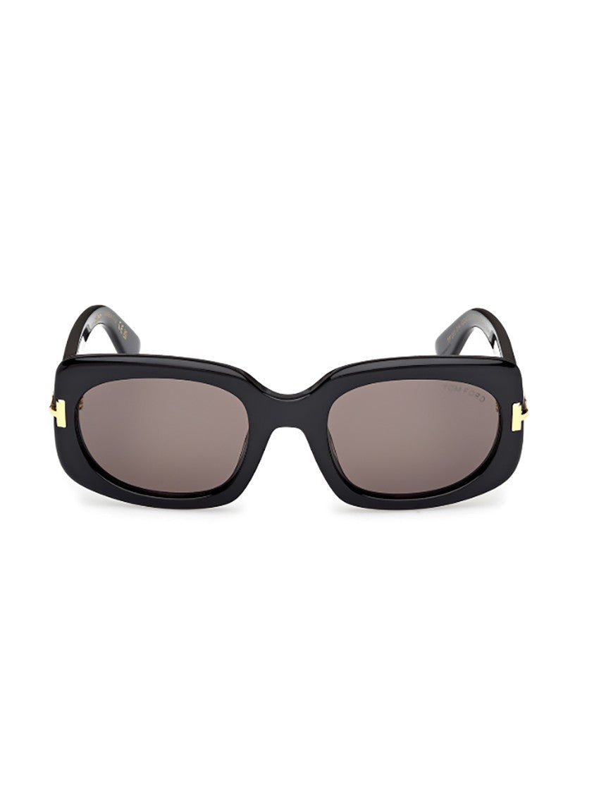 Tom Ford Rectangular Black Sunglasses With Gold Accents