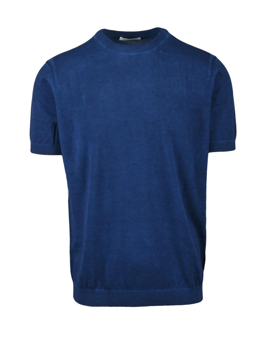 Kangra Crew Neck Cotton Sweater With Short Sleeves And Fitted Hemline