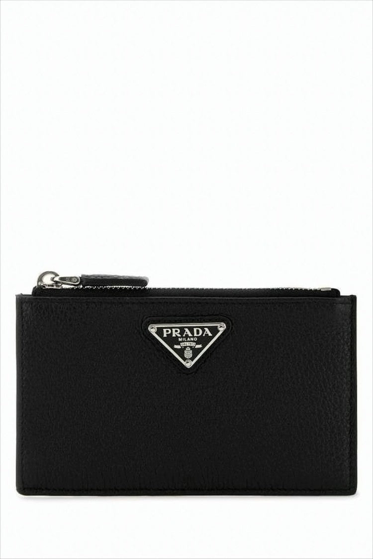 Prada Textured Calf Leather Card Wallet With Zippered Closure