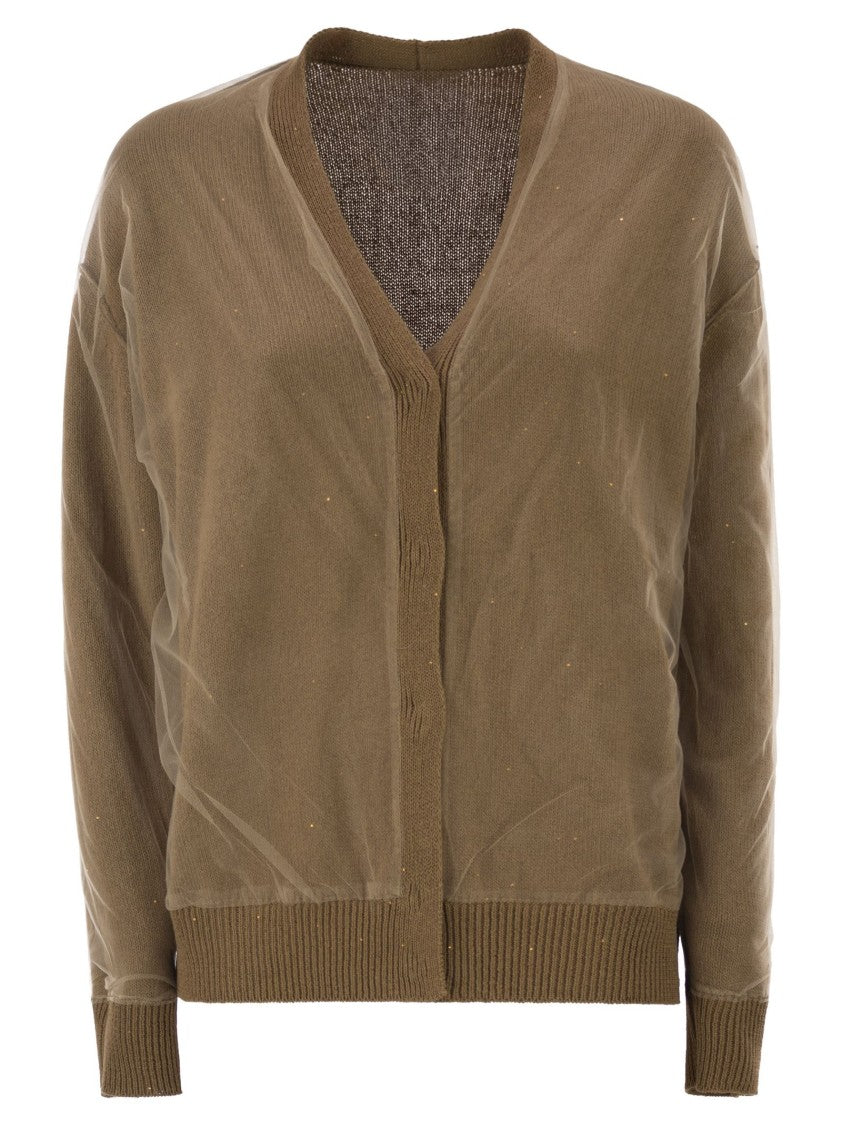 Fabiana Filippi Reversible Cotton And Linen Cardigan With Sequins And Tulle