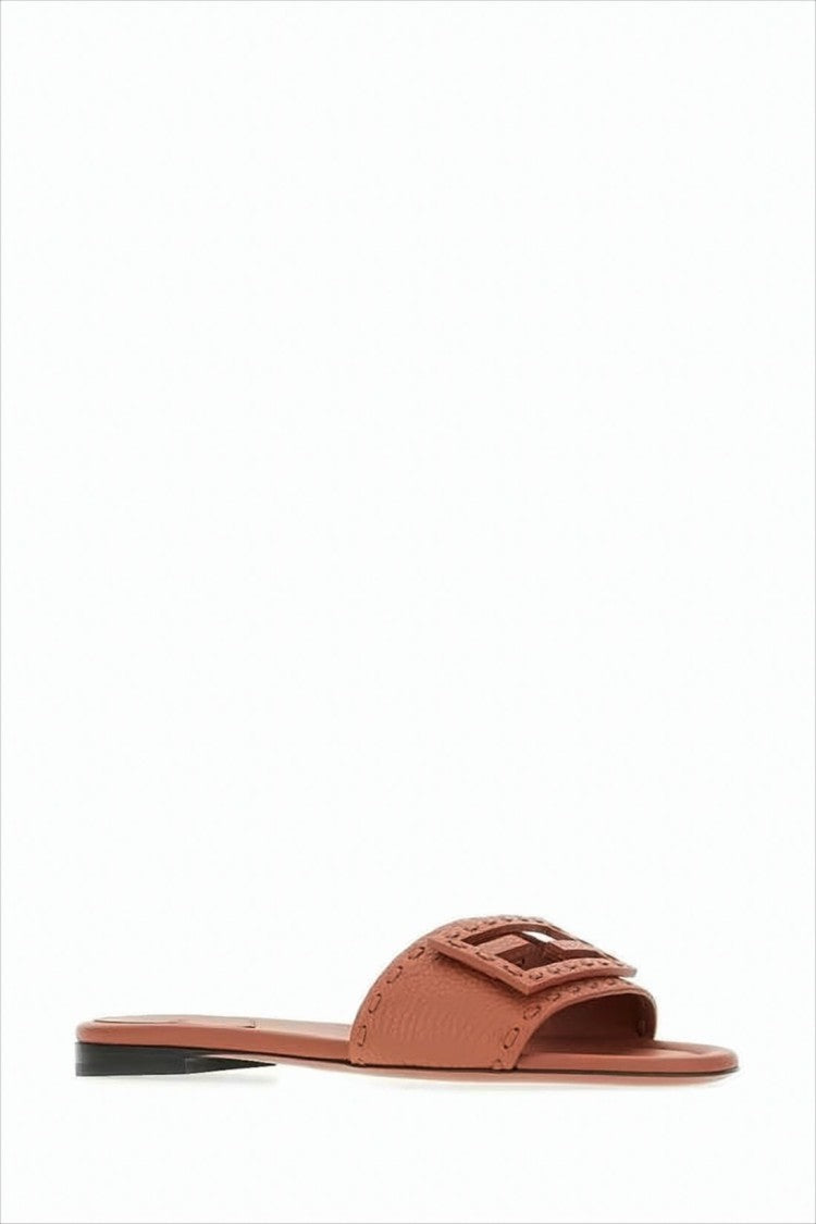 Fendi Textured Calf Leather Mule With Cut-Out Logo Buckle