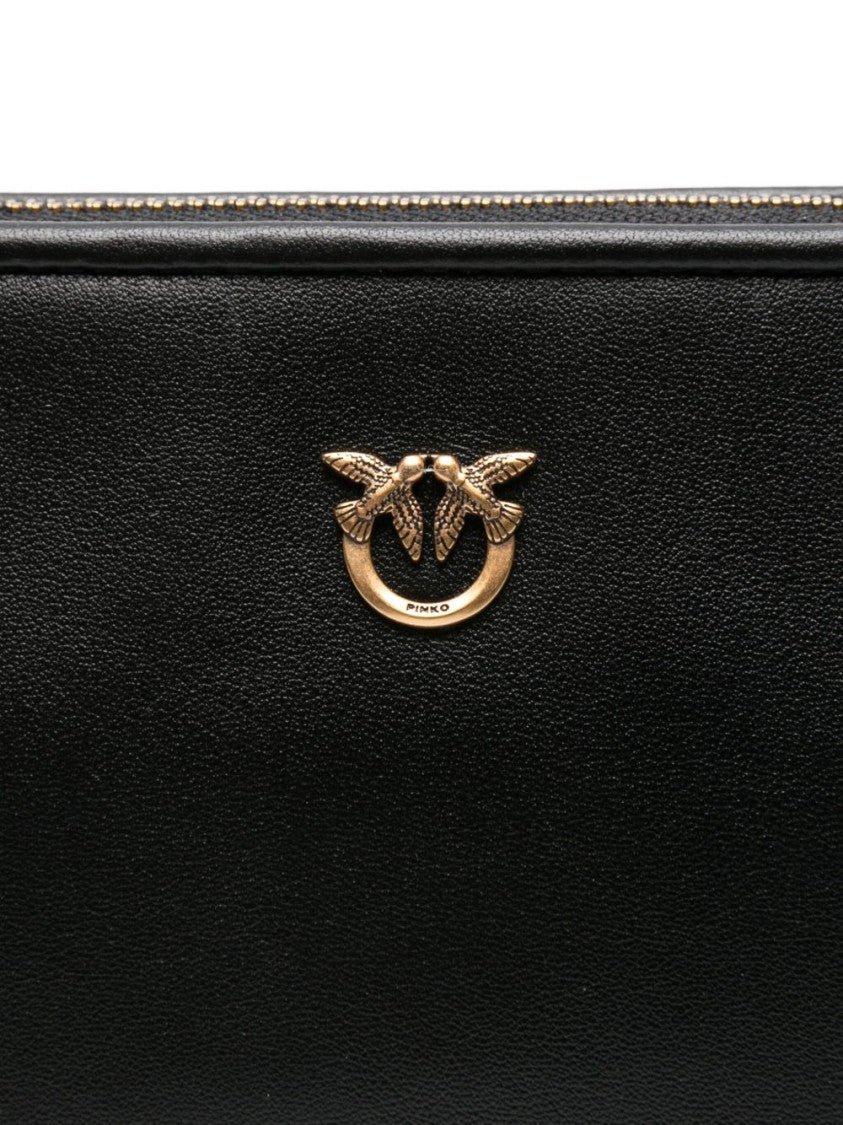 Pinko Rectangular Leather Shoulder Bag With Gold-Tone Emblem