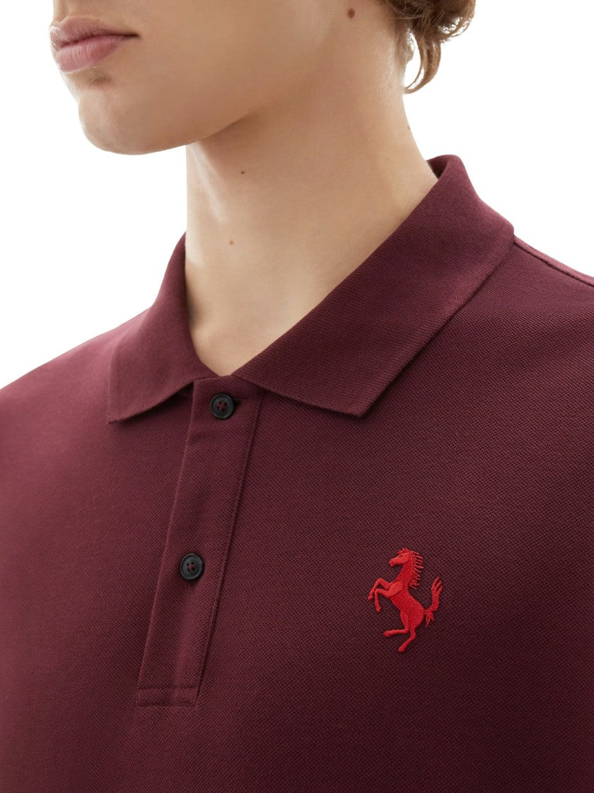Ferrari Burgundy Prancing Horse Cotton Piqué Polo Shirt