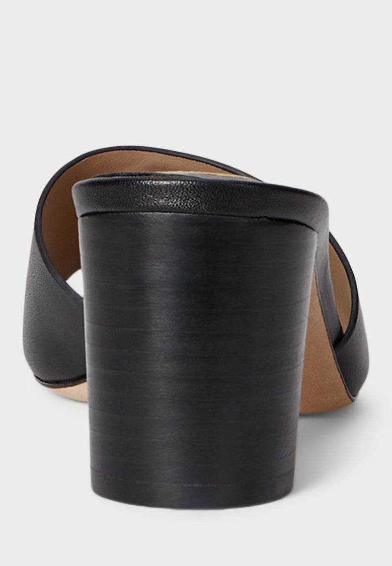 Lauren Ralph Lauren Black Everley Heel Smooth Leather Sandals