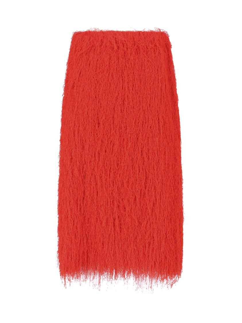 Dries Van Noten Red Sokna Fringe Textured Midi Skirt