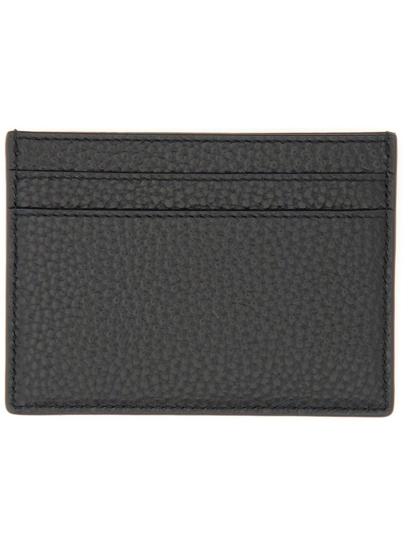 Saint Laurent Textured Black Leather Monogram Card Holder