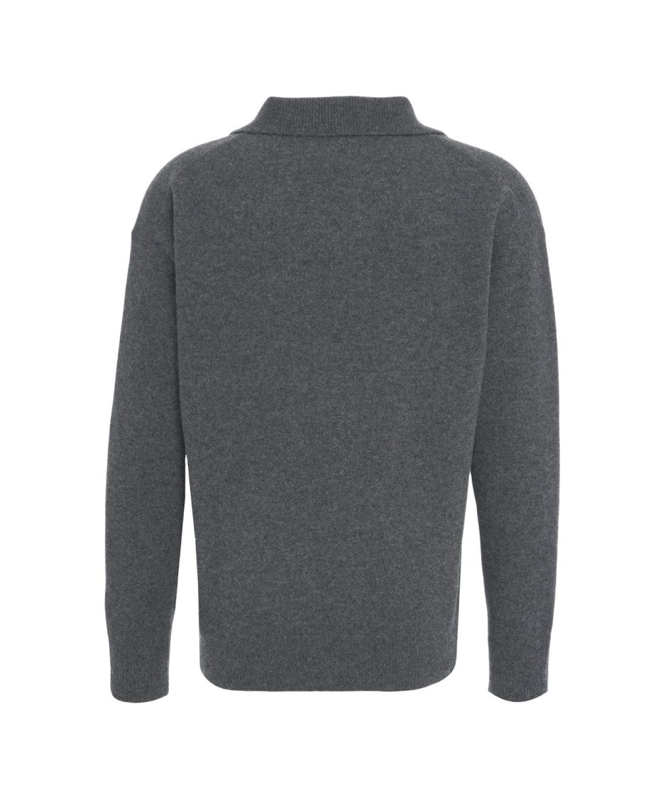 Grifoni Polished Grey Knit Polo Sweater