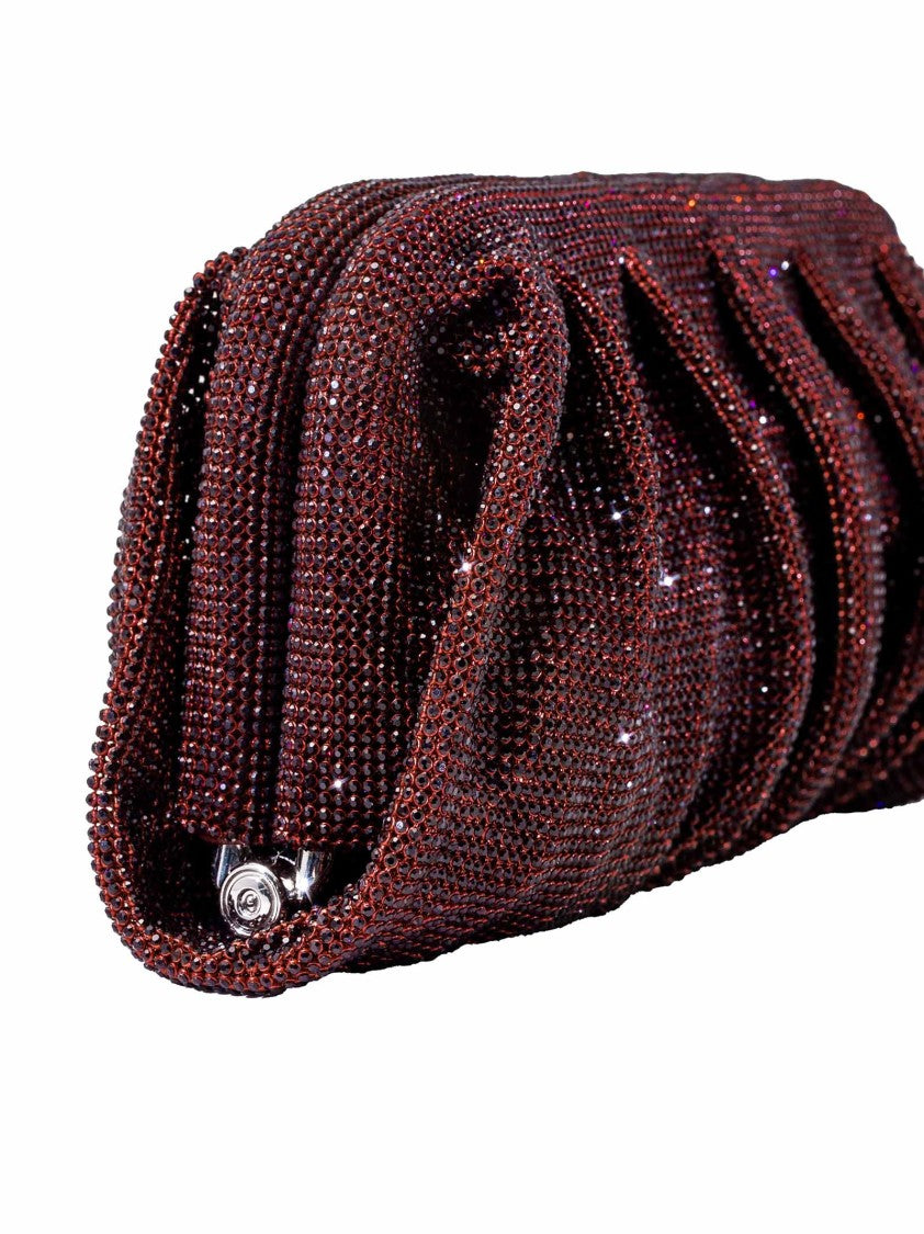 Benedetta Bruzziches Burgundy Aluminum Mesh Clutch With Rhinestone Accents
