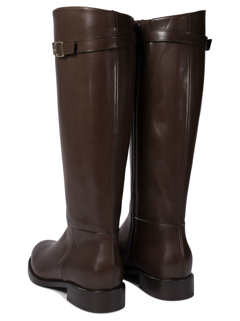 Maretto Knee-High Leather Boots With Decorative Strap