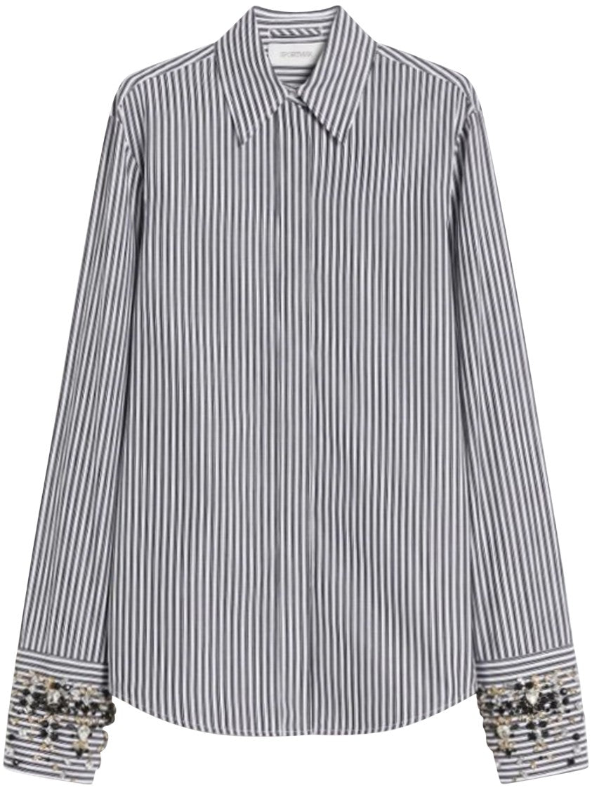 Max Mara Long-Sleeved Striped Shirt With Intricate Embellishments