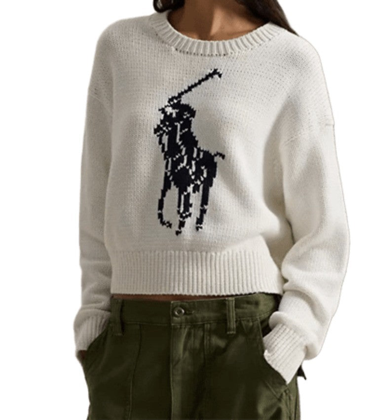 Polo Ralph Lauren White Cotton Big Pony Sweater