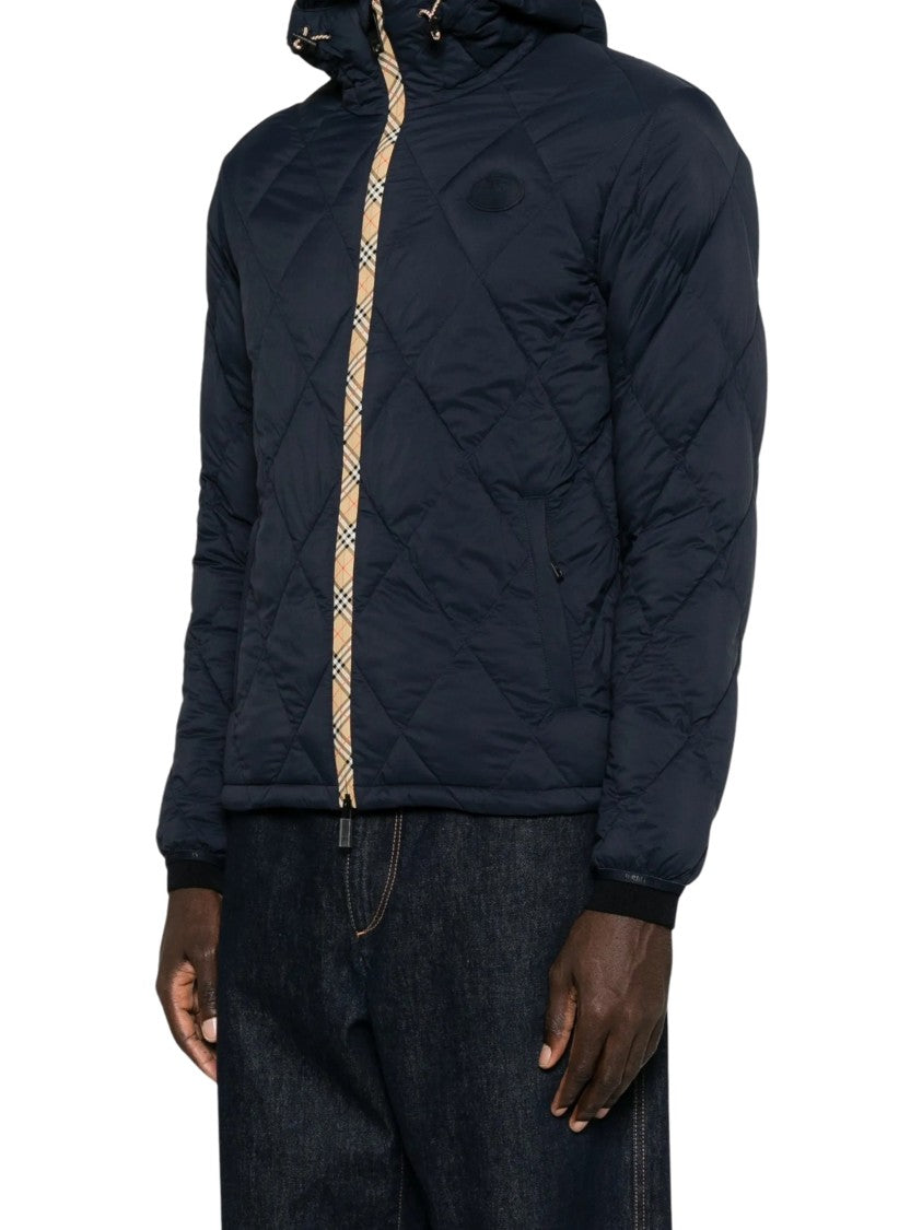 Burberry Navy Blue Quilted Drawstring Hooded Jacket
