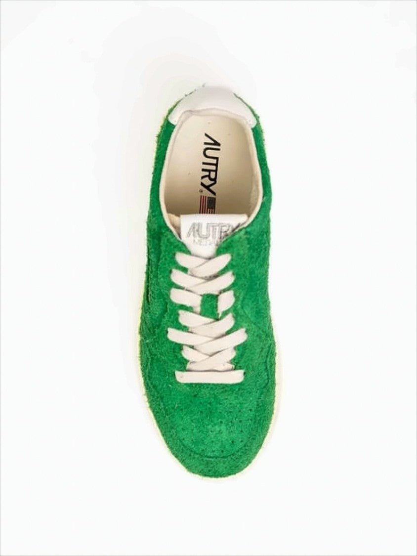 Autry Textured Green Low-Top Sneakers With Beige Sole