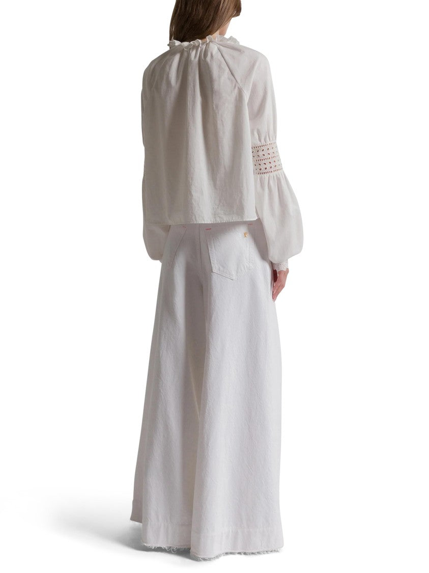 Alberta Ferretti White Wide-Leg Trousers With High Waist