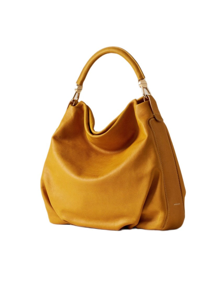 Borbonese Soft Slouchy Handbag With Rounded Silhouette And Gold Accents