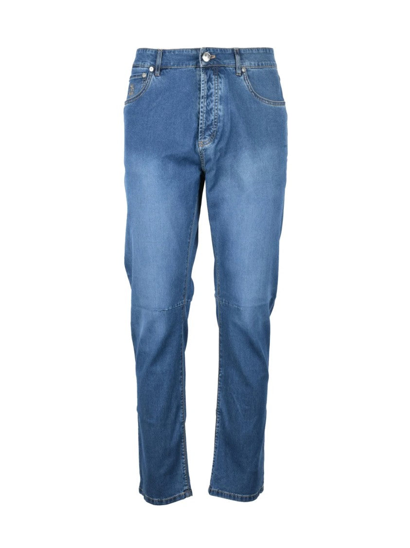Brunello Cucinelli Blue Straight-Leg Cotton-Silk Blend Jeans
