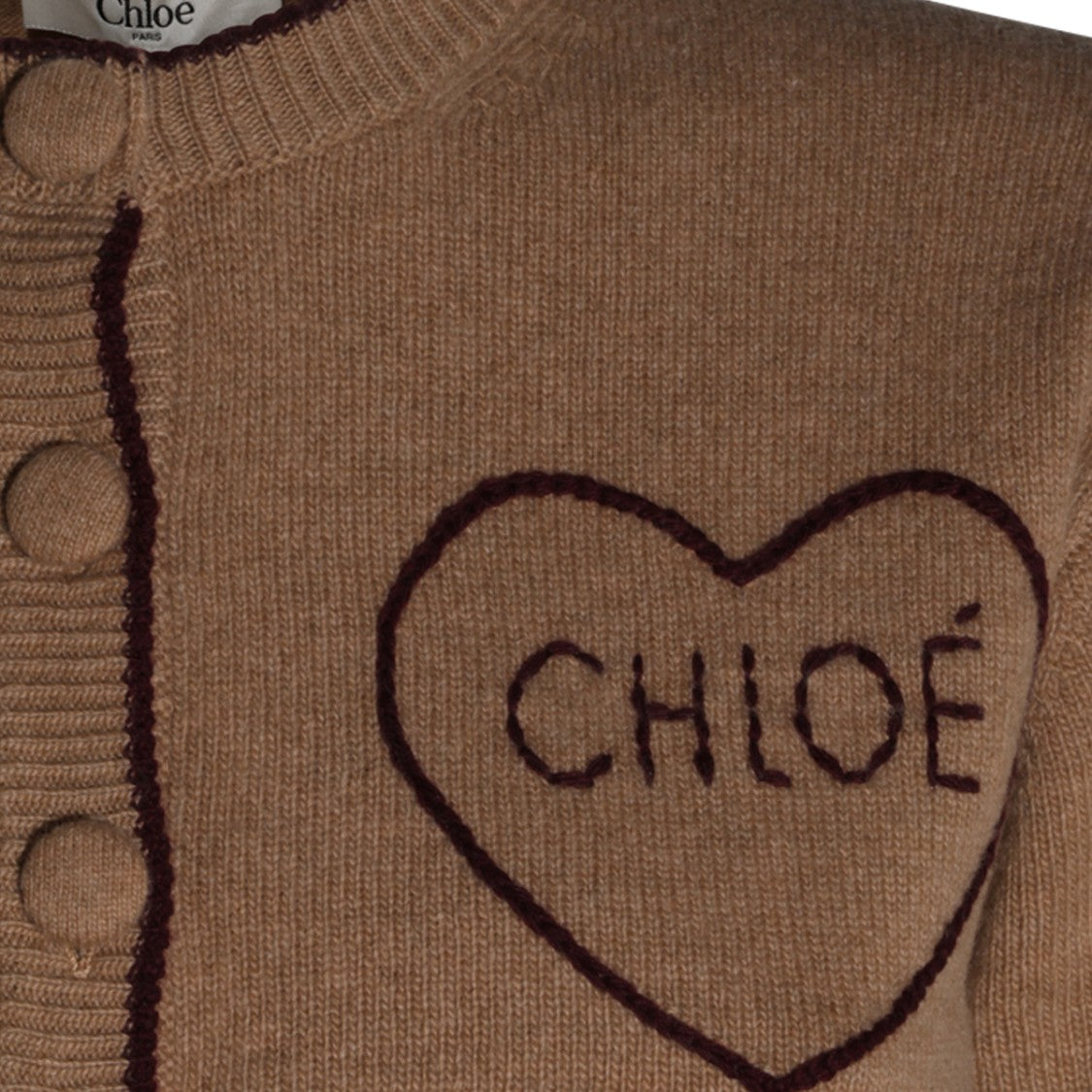Chloé Brown Wool Knit Cardigan With Heart Logo And Button Detailing