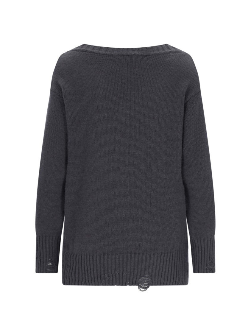 Canessa Destroyed Details Sweater In Gray Cashmere