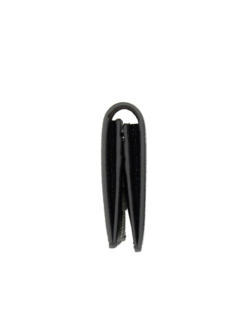 Thom Browne Textured Black Calf Leather Cardholder With Striped Interior