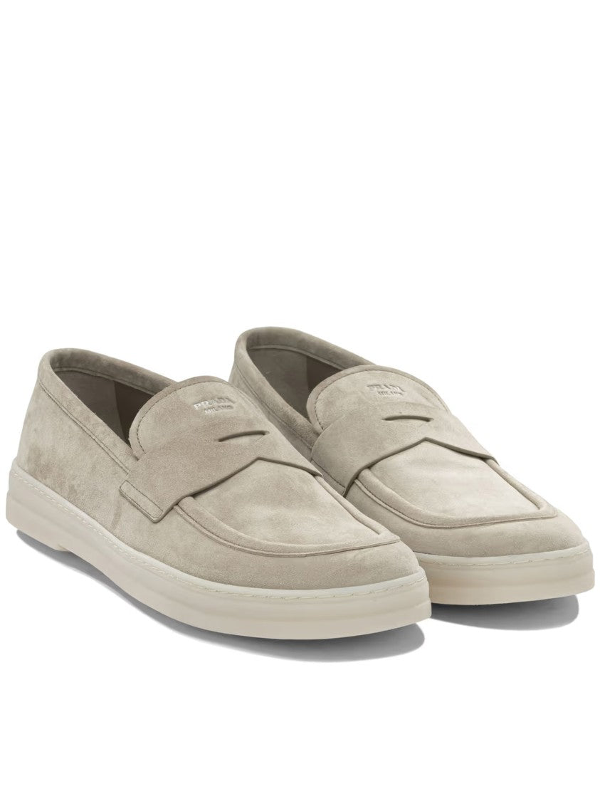 Prada Neutral Mocassini Minimalist Suede Loafers