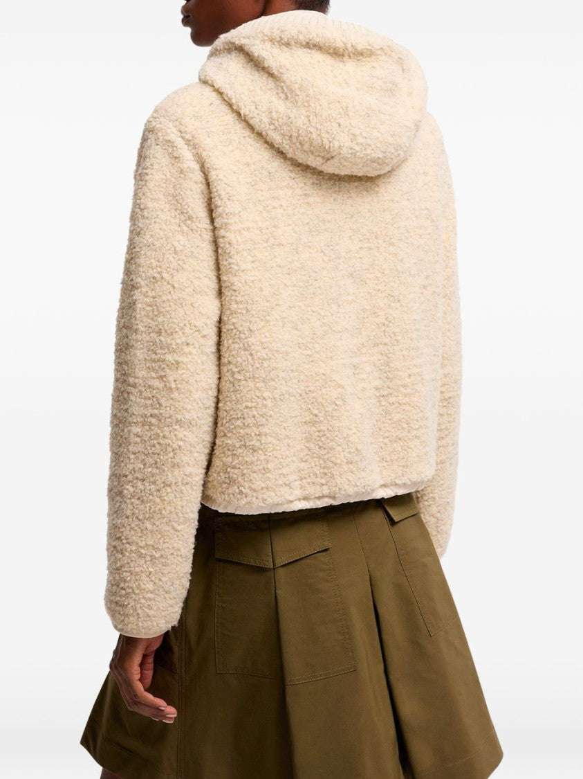 Moncler Cropped Sweater With Textured Fabric And Quilted Panels