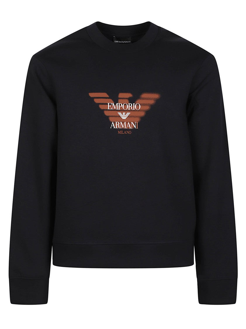 Emporio Armani Black Signature Logo Ribbed Cotton-Blend Sweatshirt
