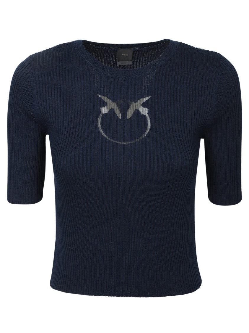 Pinko Ribbed Texture Blue Sweater