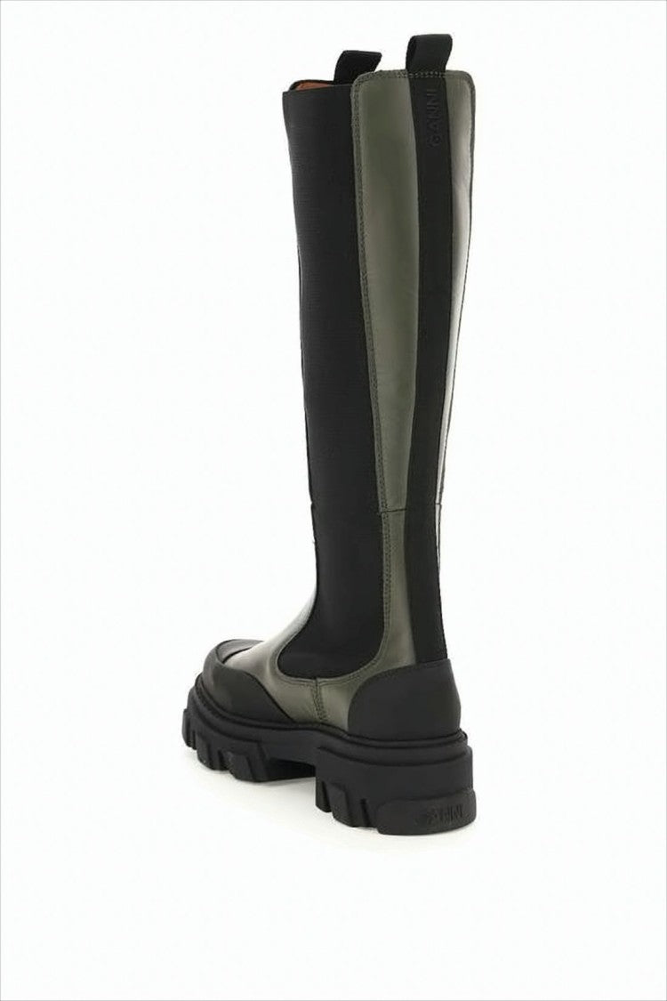 Ganni Tall Olive Calf Leather Boots