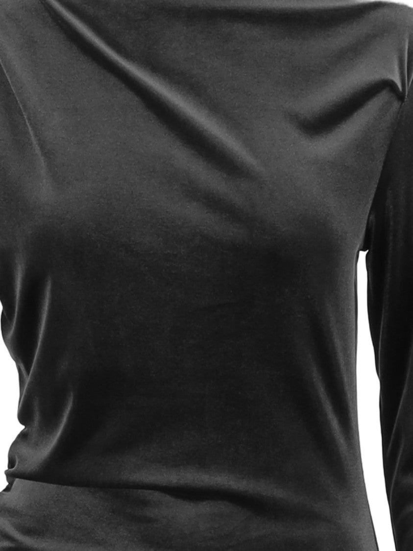 Don't @ Me Black Side Draped Technical Stretch Jersey Maxi Dress