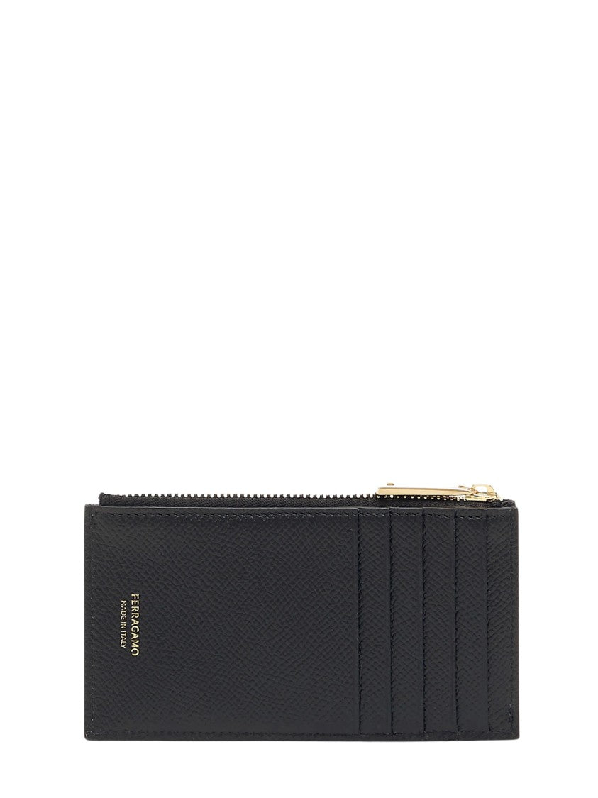 Ferragamo Textured Micro Gancio Wallet With Zipper Compartment