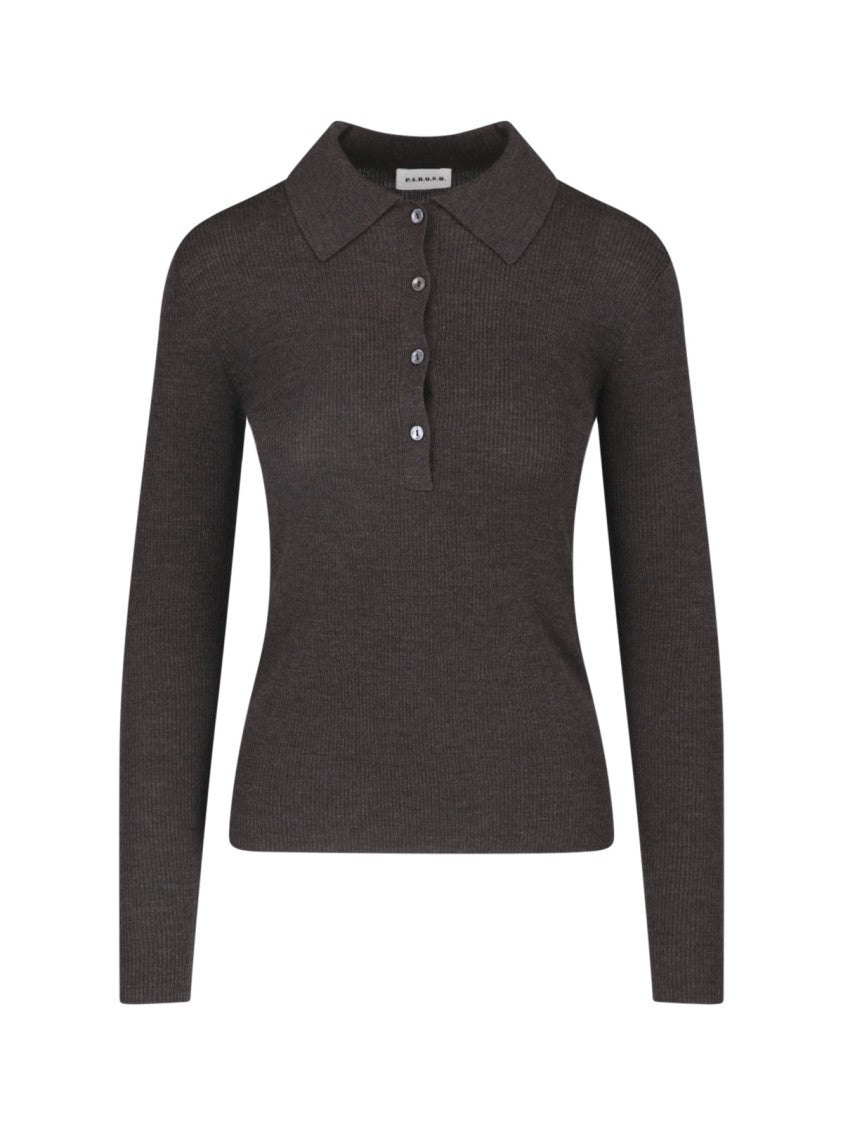 Parosh Ribbed Knit Sweater With Classic Collar
