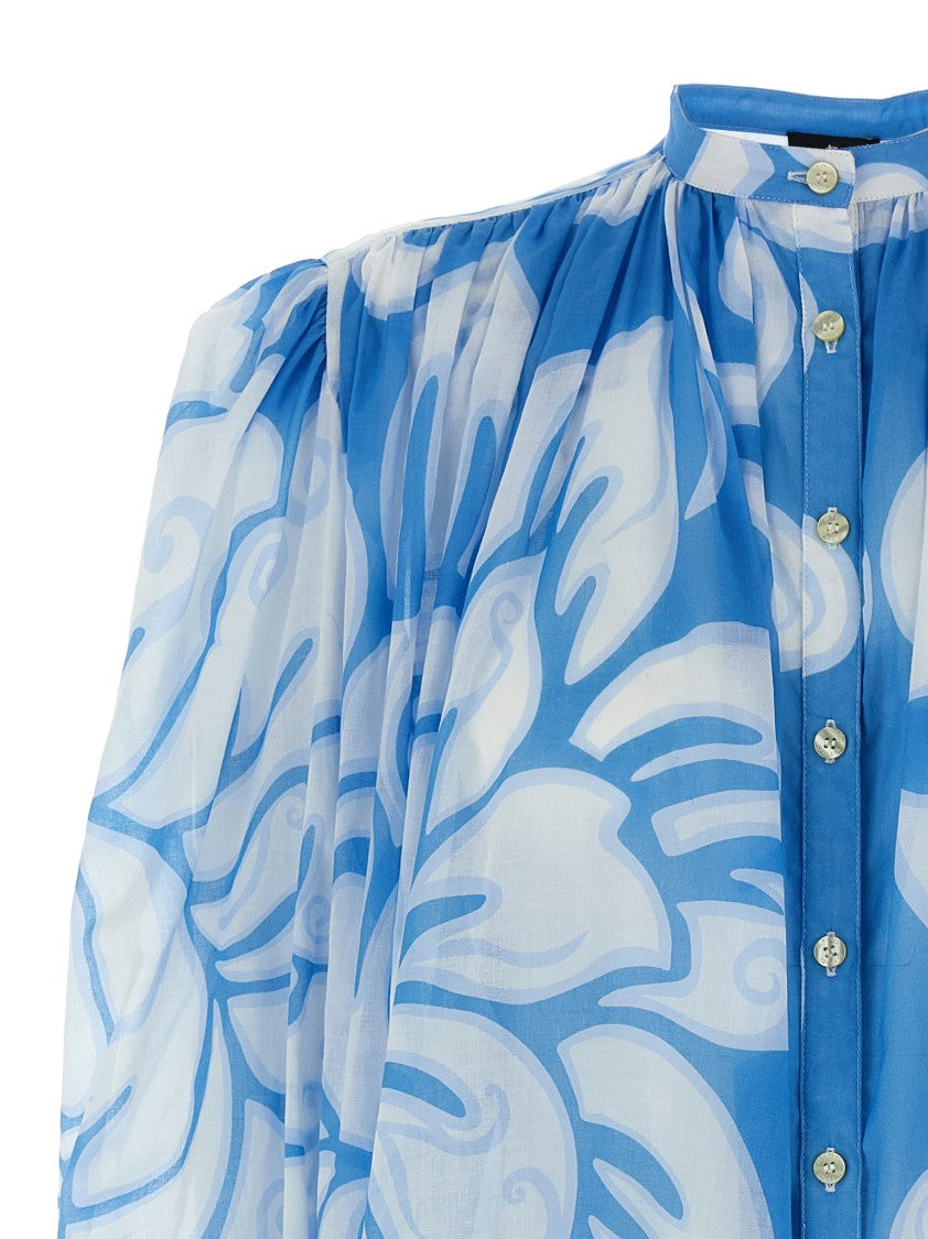 Etro Comfort Fit Floral Print Cotton Shirt With Mandarin Collar