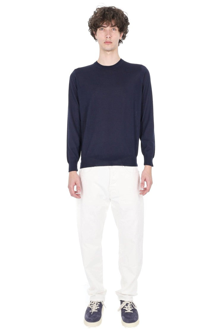 Drumohr Navy Cashmere-Wool-Silk Crewneck Sweater