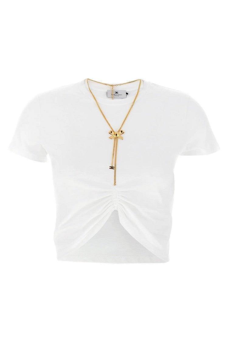 Elisabetta Franchi Fitted Cotton Knit Top With Ruched Detail