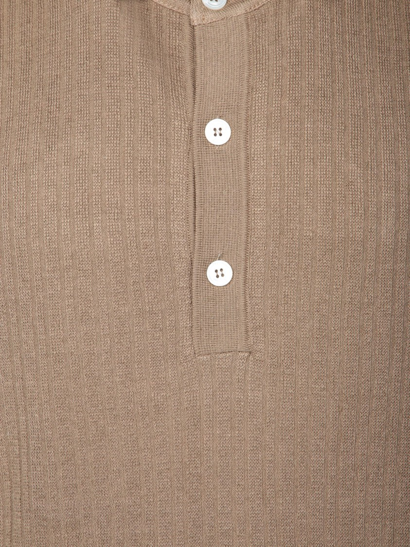 Lardini Textured Brown Polo T-Shirt With Ribbed Design