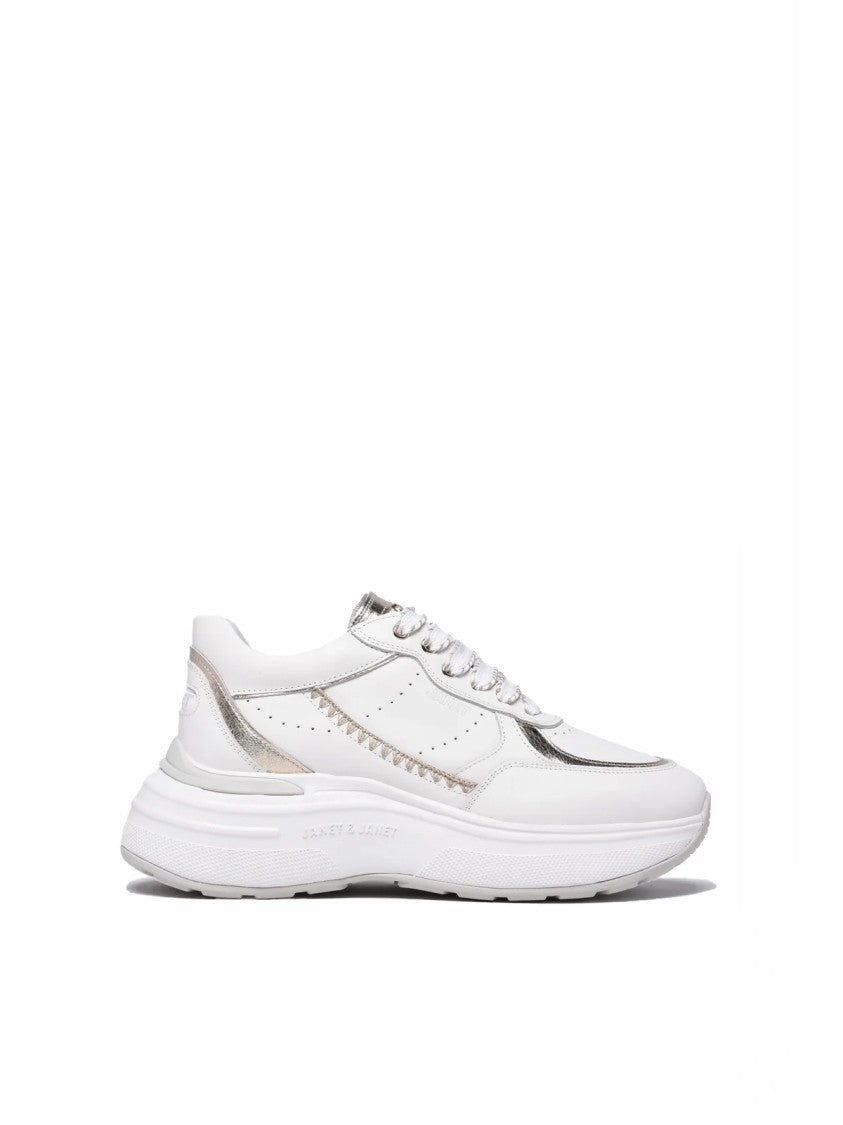 Janet & Janet White Gold Leather Sneakers