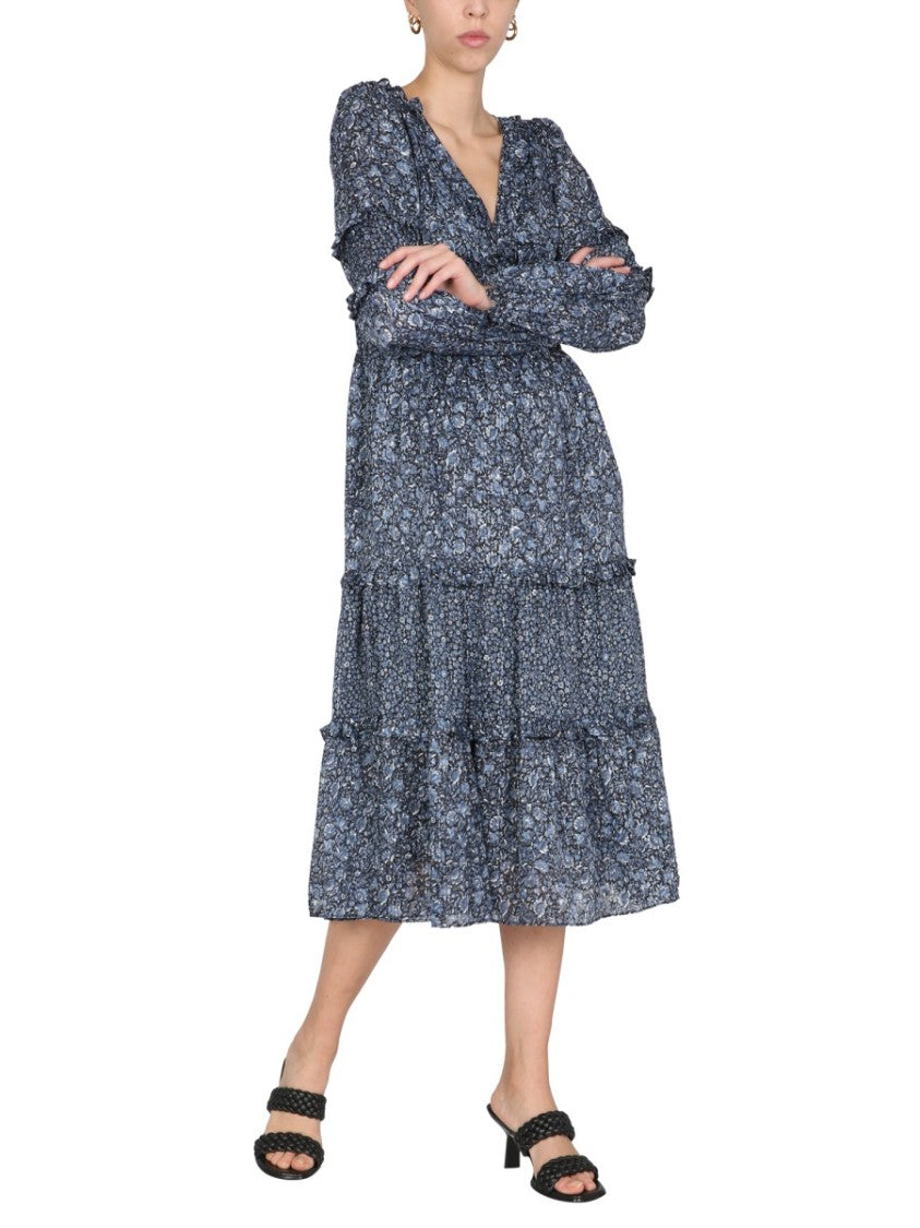 Michael Michael Kors V-Neck Floral Print Midi Dress