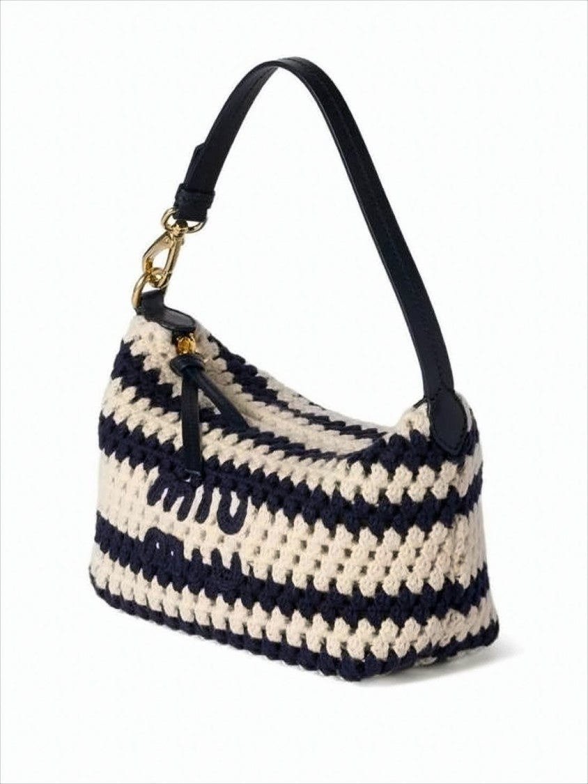 Miu Miu Crochet Design Tote Bag With Leather Handle