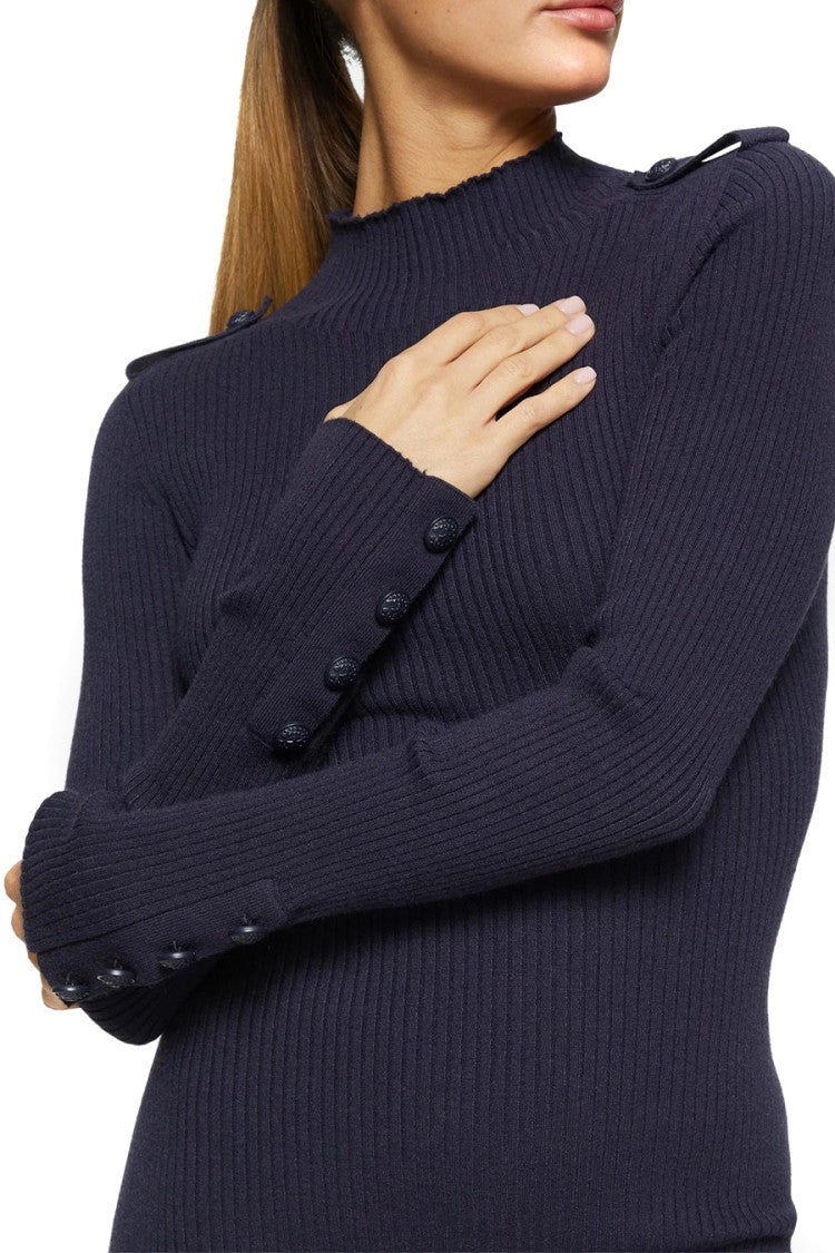 Dondup Fitted Blue Midi Dress With Ribbed Texture