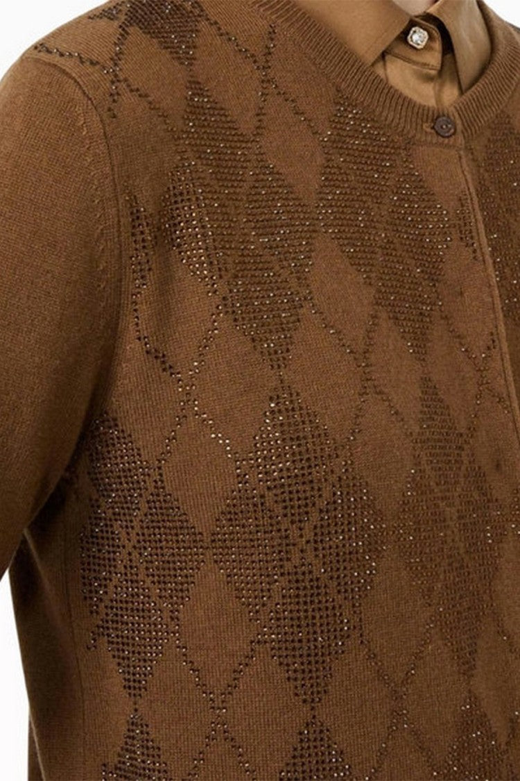 Max Mara Brown Mstgiovane Diamond-Pattern Wool-Blend Cardigan