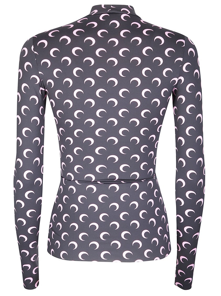 Marine Serre Long-Sleeved High Neck Top With Moon Print Design
