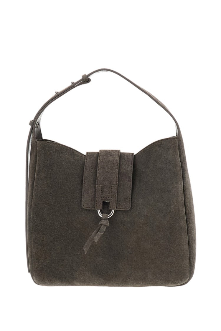 Hogan Dark Brown H01x Hobo Vertical Suede Tote Bag