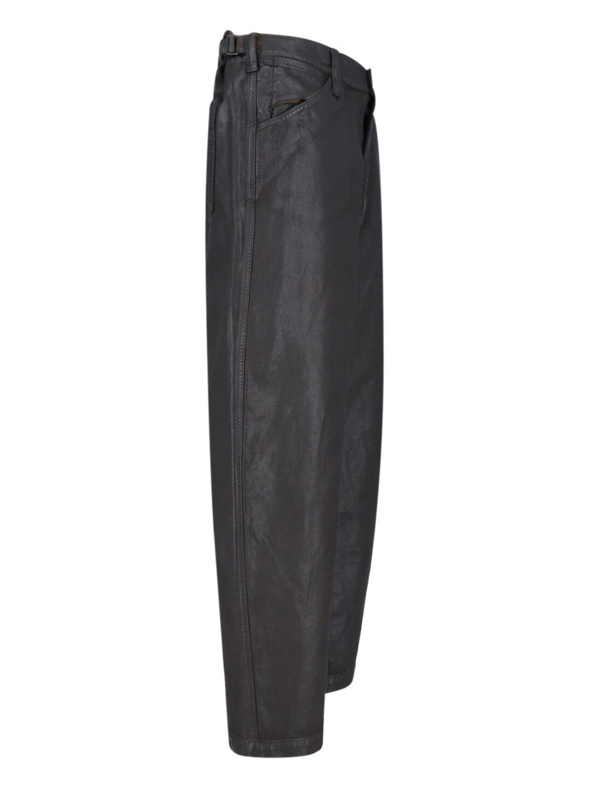 Lemaire Brown Coated Cotton Wide-Leg Denim Pants