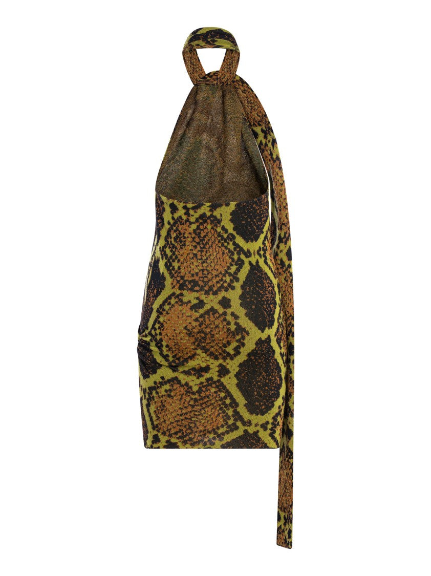 The Attico One-Shoulder Mini Dress With All-Over Python Print