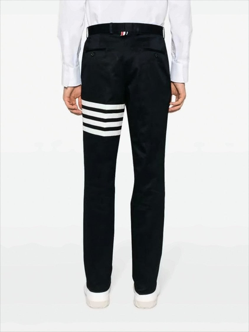 Thom Browne Tailored Black Straight Pants With Distinctive Stripe Detail