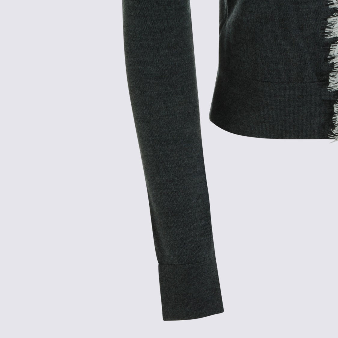Self-Portrait Fitted Black Sweater With Lace Accent And Pearl-Embellished Buttons