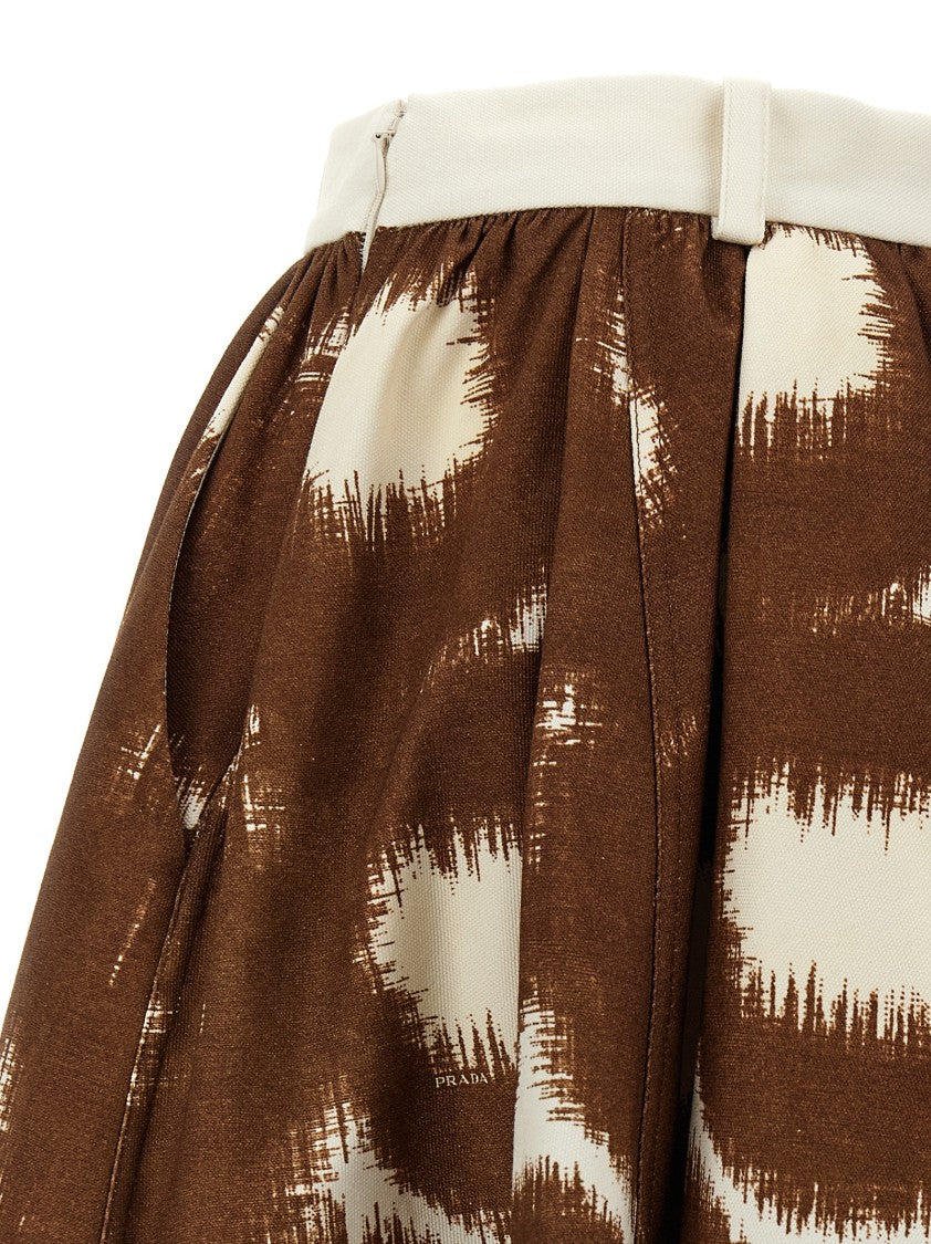 Prada Circle Print Cotton Canvas Midi Skirt