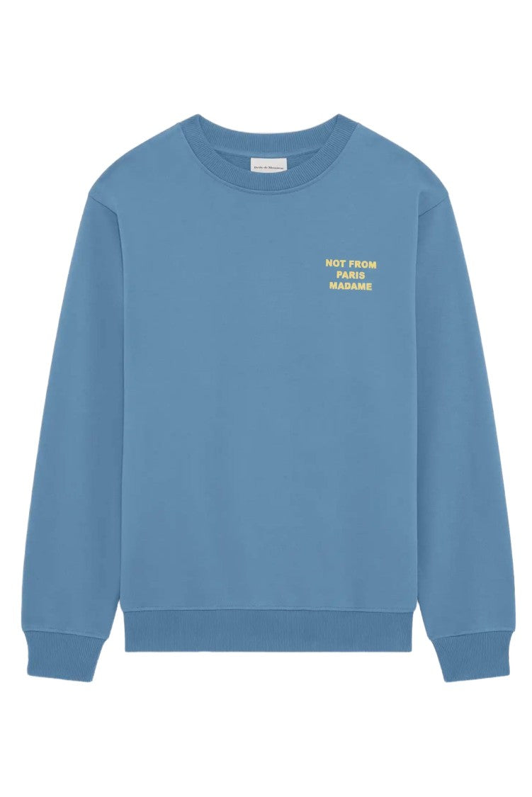 Drôle De Monsieur Light Blue Slogan Crewneck Sweatshirt