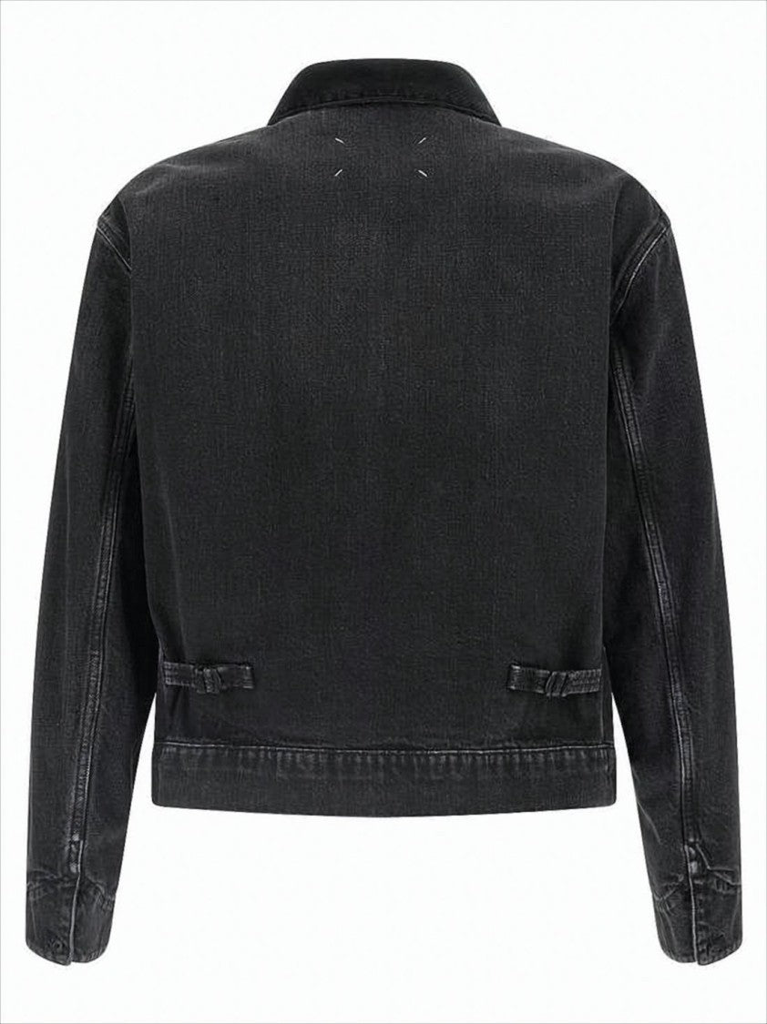 Maison Margiela Cropped Black Denim Jacket With Ribbed Collar